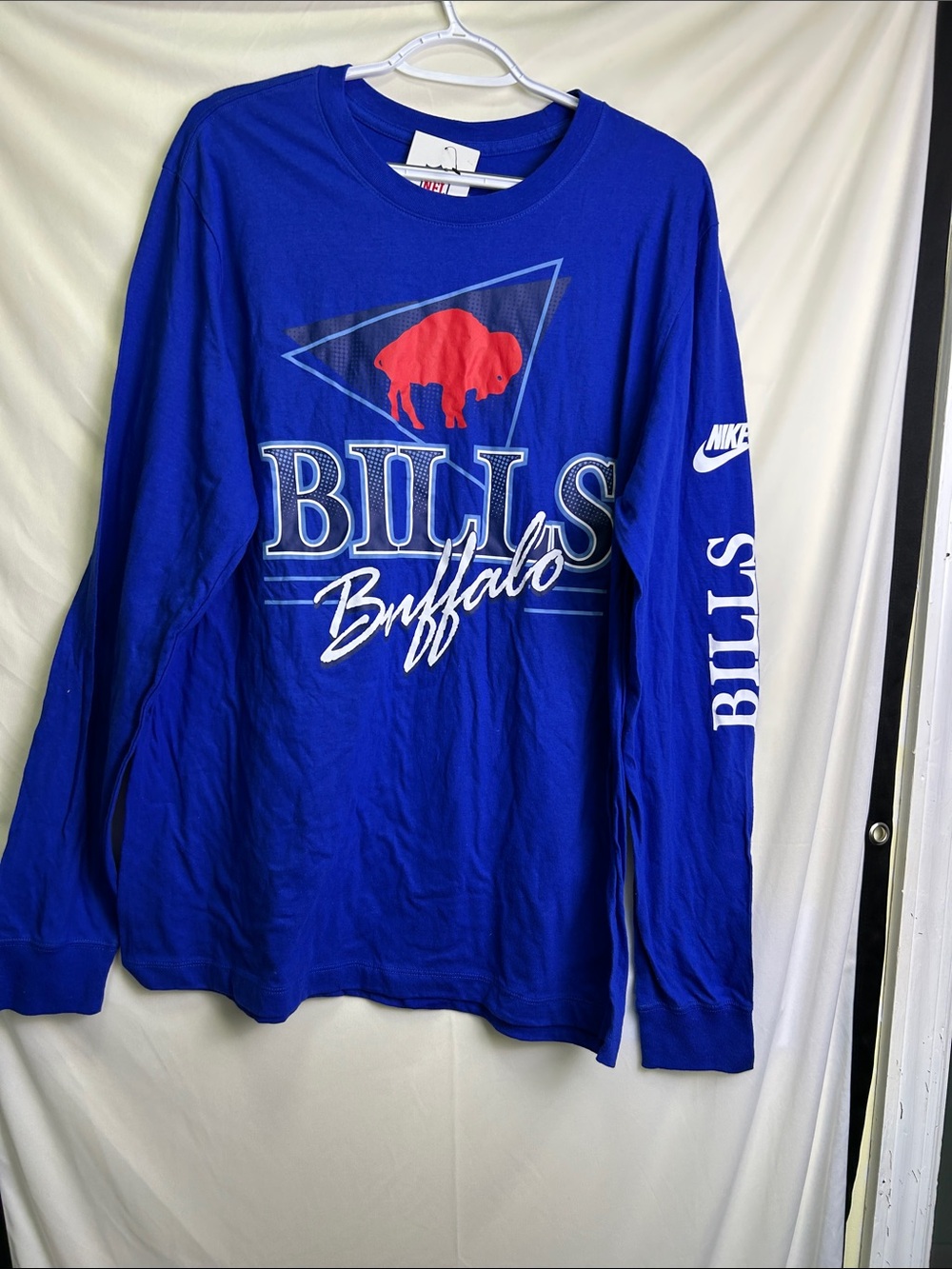 Nike Blue Buffalo Bills Long Sleeve Tee with Red Buffalo Graphic